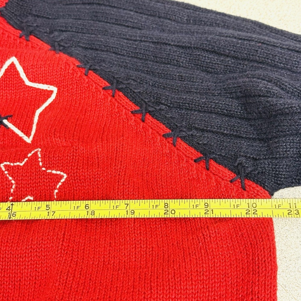 Karen Scott Sport Large Red White Blue Sweater USA Flag July 4th Bear Cotton - Picture 5 of 7